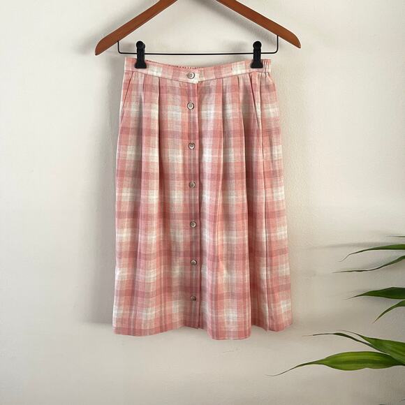 Pendleton Plaid Skirt Womens 4P Pink Button Front Preppy Schoolgirl Academia - Picture 1 of 9